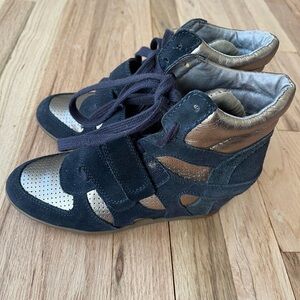 Ash Limited Navy Suede & Gold Wedge High-Tops - Size 38 (8-8.5 US)